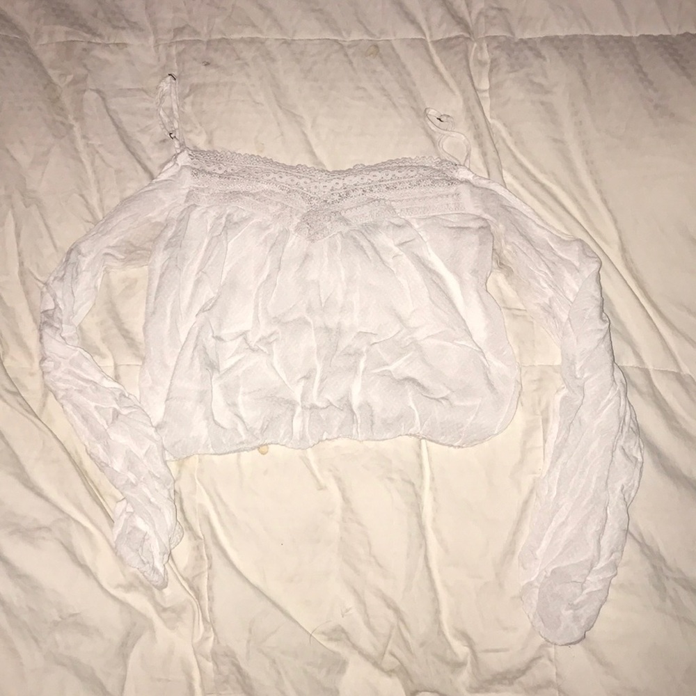 Forever 21 White Off the Shoulder Cropped Shirt